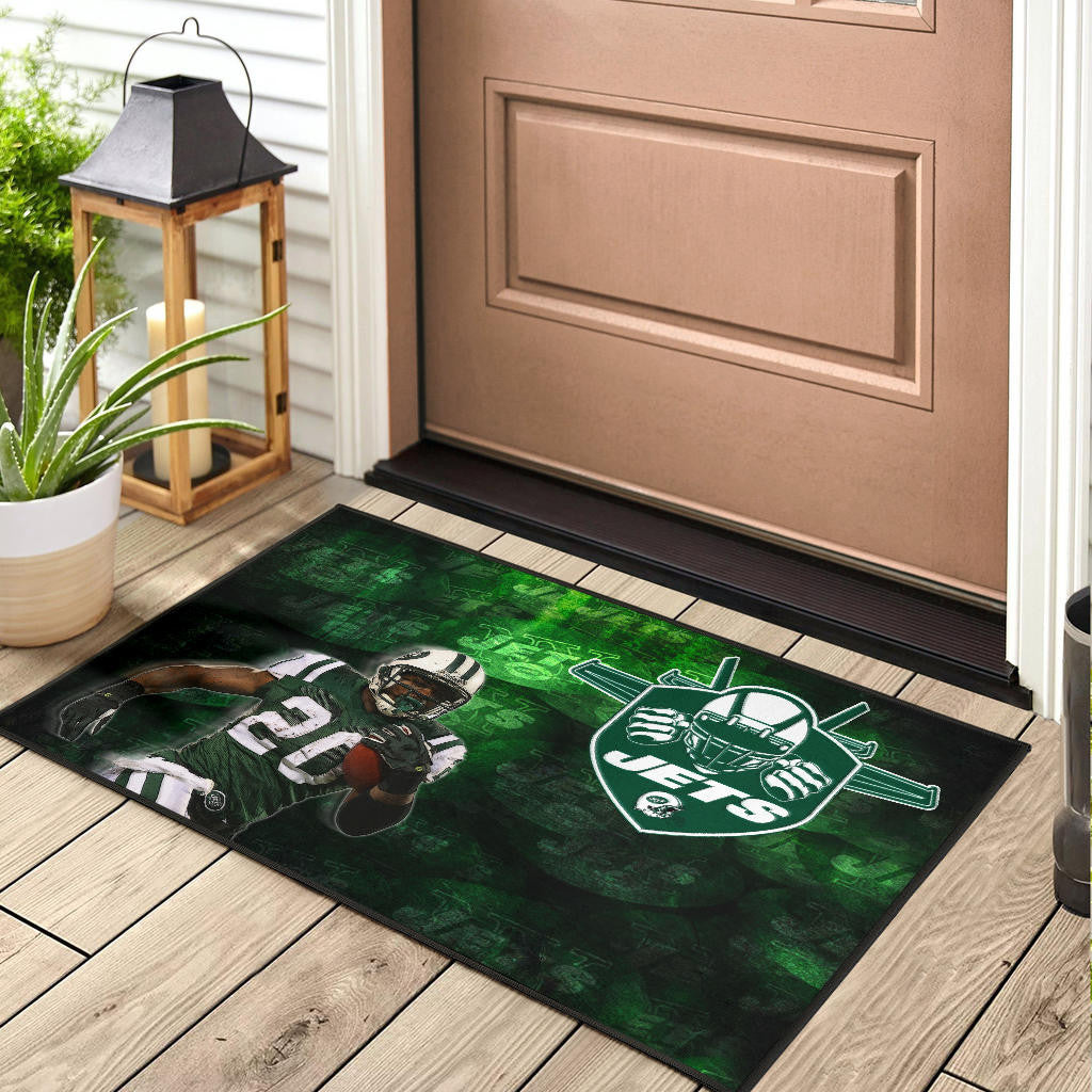 New York American Football Jets Football Player 20 Grab Rugby Ball Running Green Door Mat Home Decor