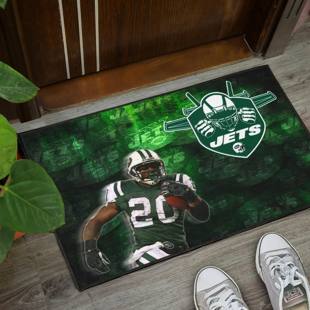New York American Football Jets Football Player 20 Grab Rugby Ball Running Green Door Mat Home Decor
