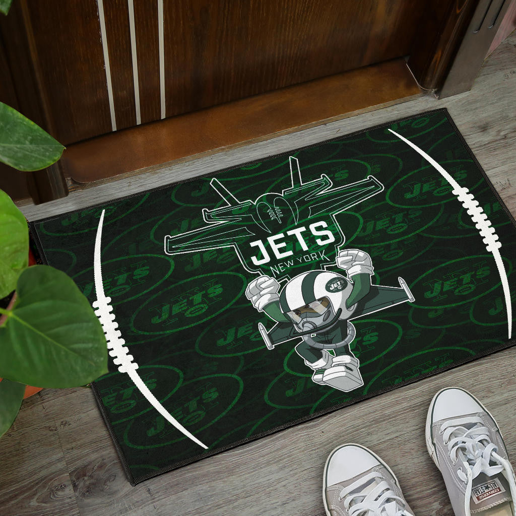 New York American Football Jets Football Rush Artwork Jumping Dark Green Door Mat Home Decor