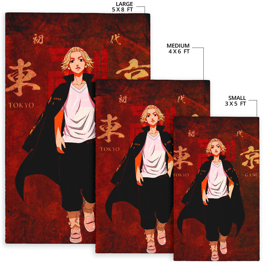 Tokyo Revengers Anime Cool Mikey Walking Red And Black Theme Area Rug Home Decor