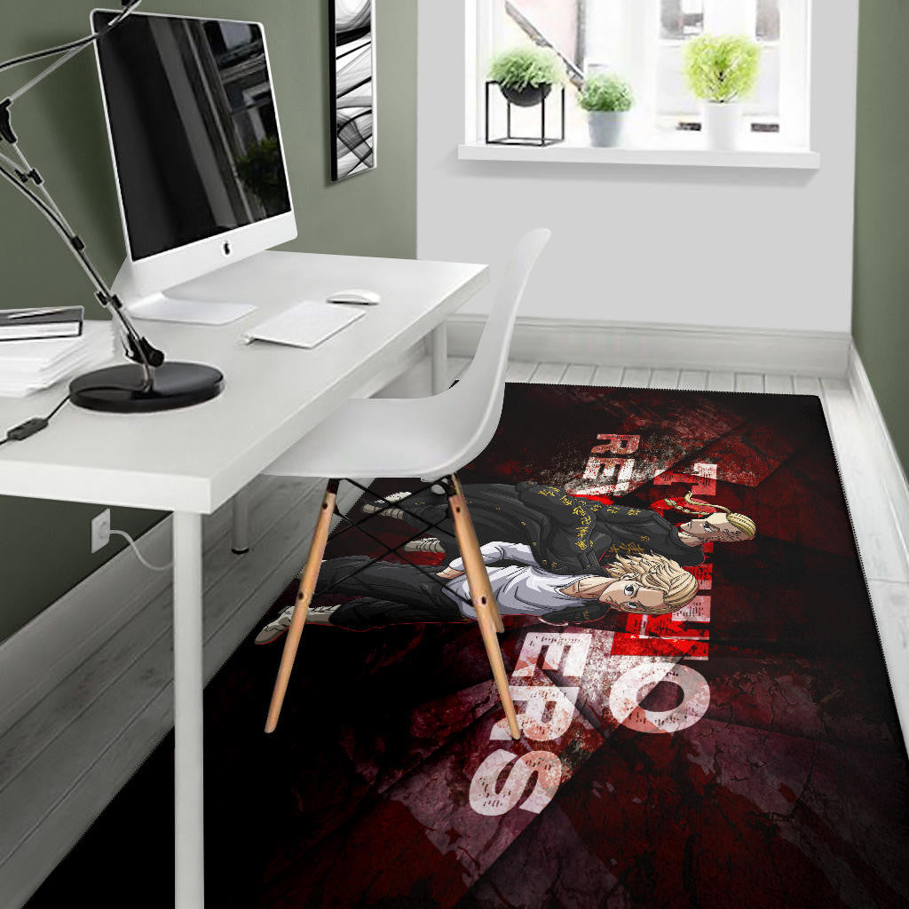 Tokyo Revengers Anime Mikey And Draken Together Red Theme Area Rug Home Decor