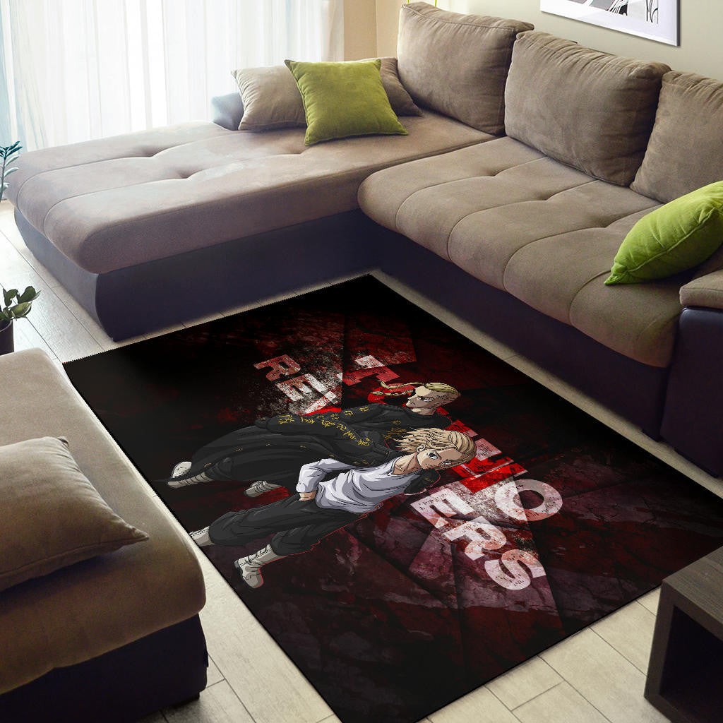 Tokyo Revengers Anime Mikey And Draken Together Red Theme Area Rug Home Decor