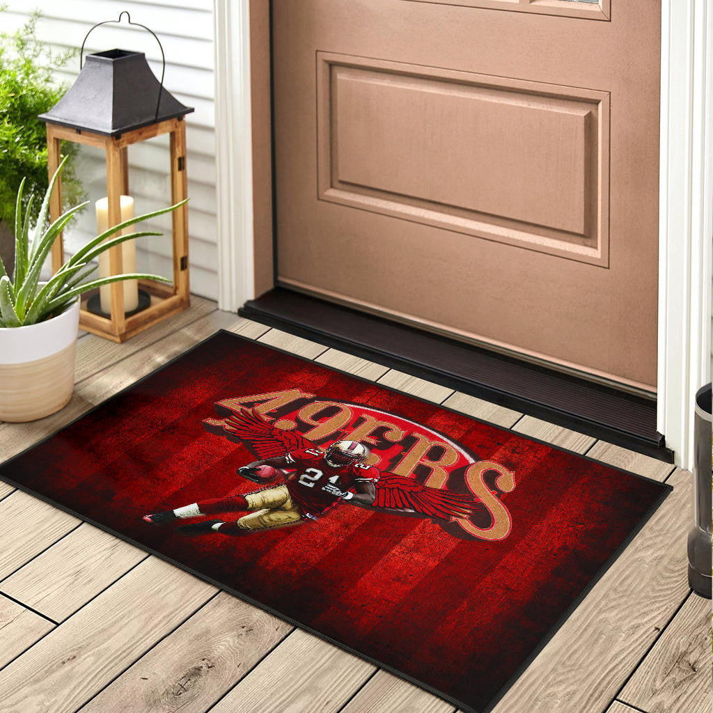 San Francisco American Football 49ers Football Player 21 With Wings Holding Rugby Ball Door Mat Home Decor