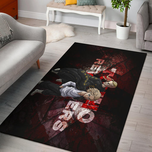 Tokyo Revengers Anime Mikey And Draken Together Red Theme Area Rug Home Decor