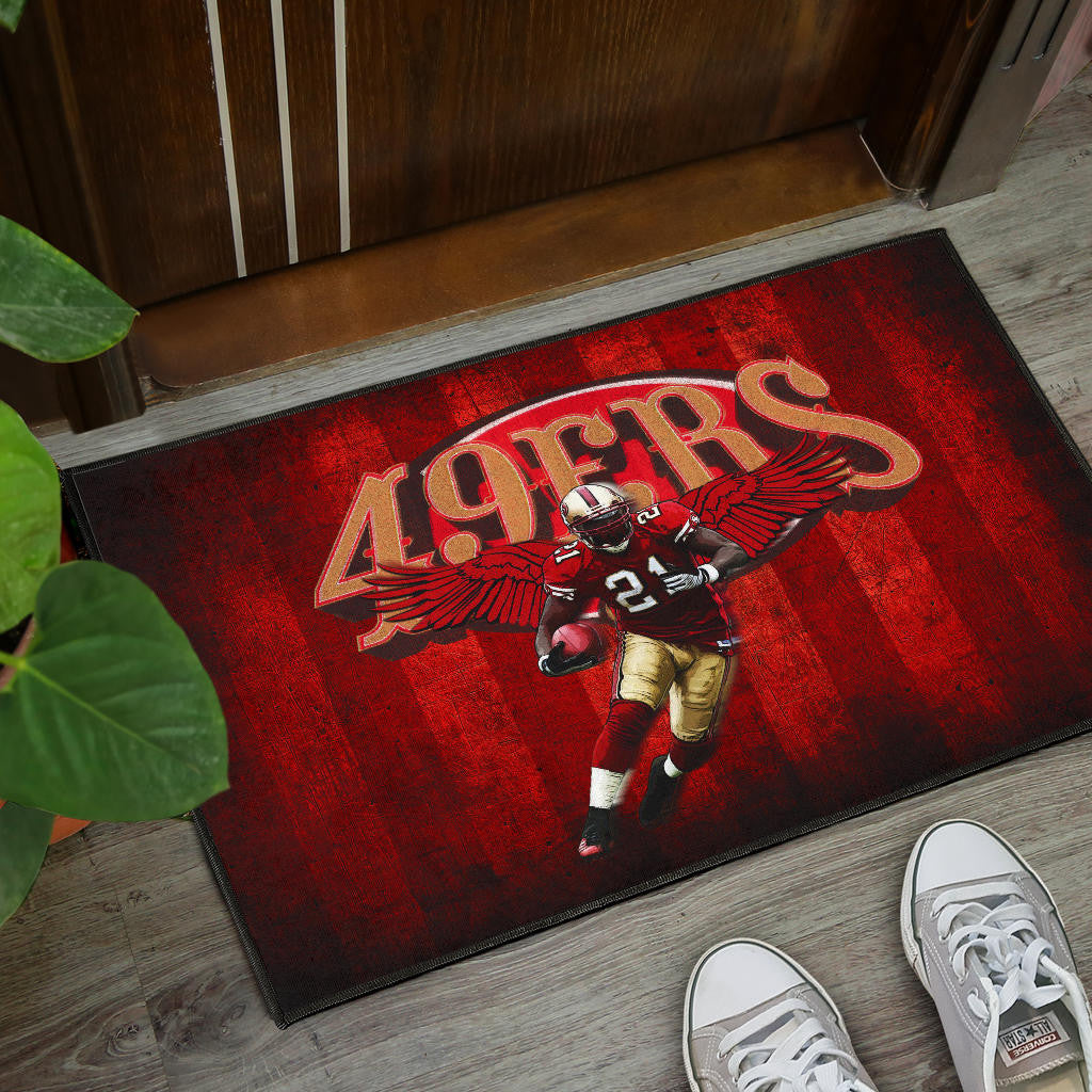 San Francisco American Football 49ers Football Player 21 With Wings Holding Rugby Ball Door Mat Home Decor