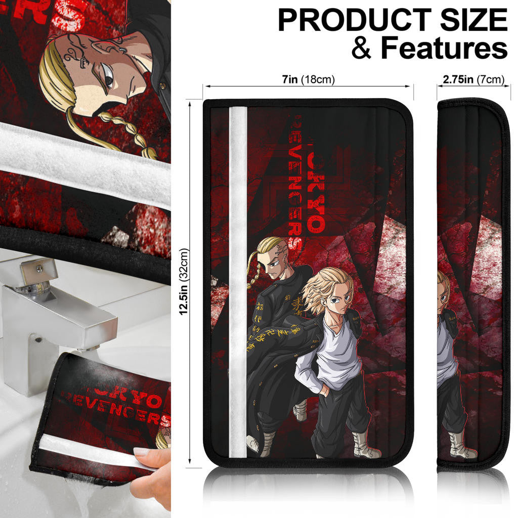 Tokyo Revengers Anime Mikey And Draken Together Red Theme Seat Belt Covers