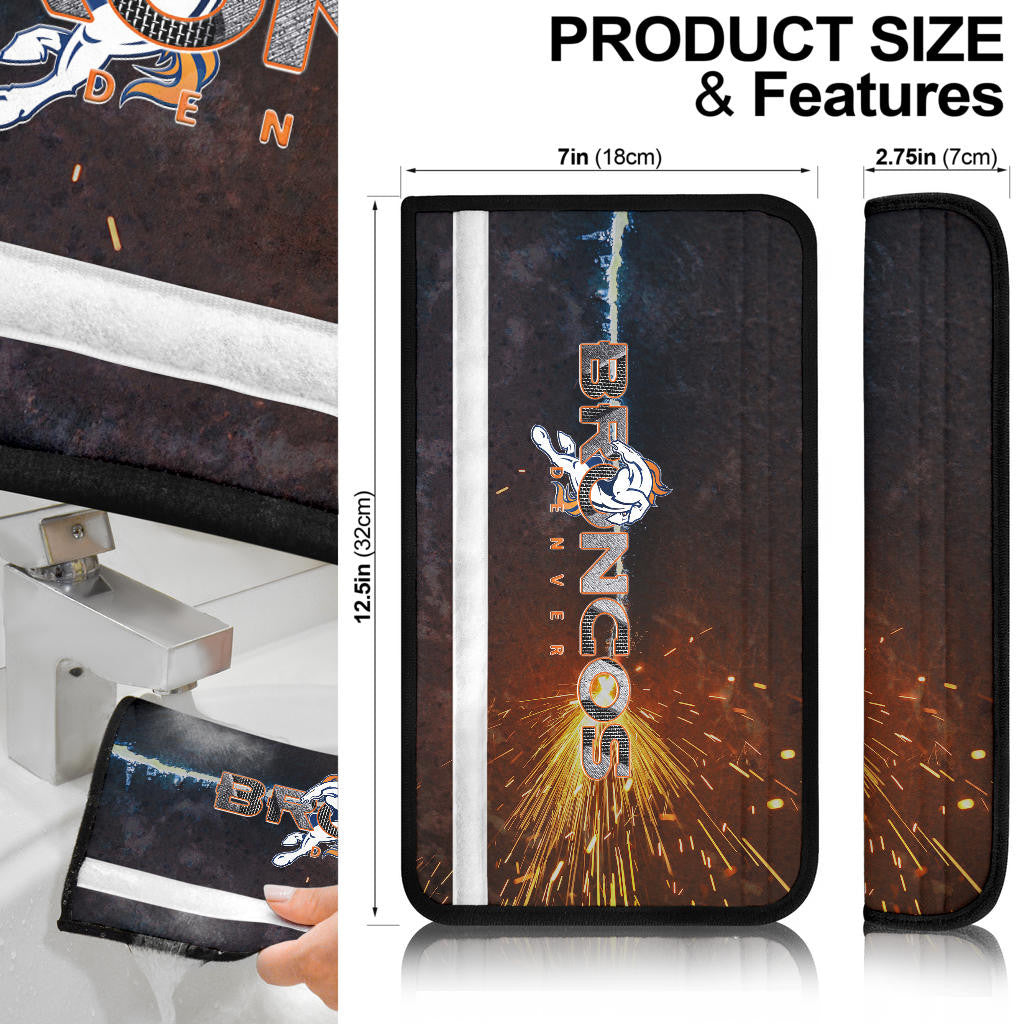 Denver American Football Broncos Football Machine Steel Broncos Metal Melting Seat Belt Covers