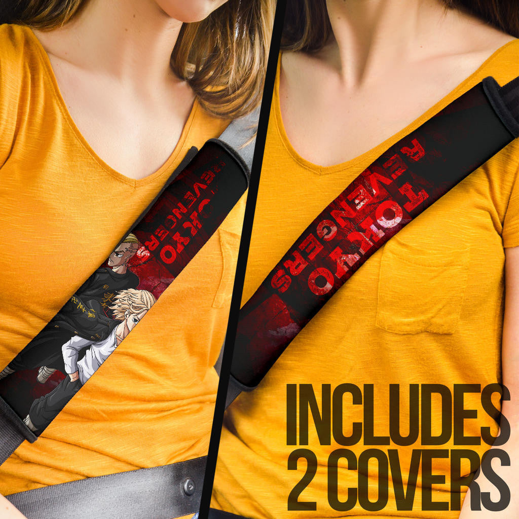 Tokyo Revengers Anime Mikey And Draken Together Red Theme Seat Belt Covers