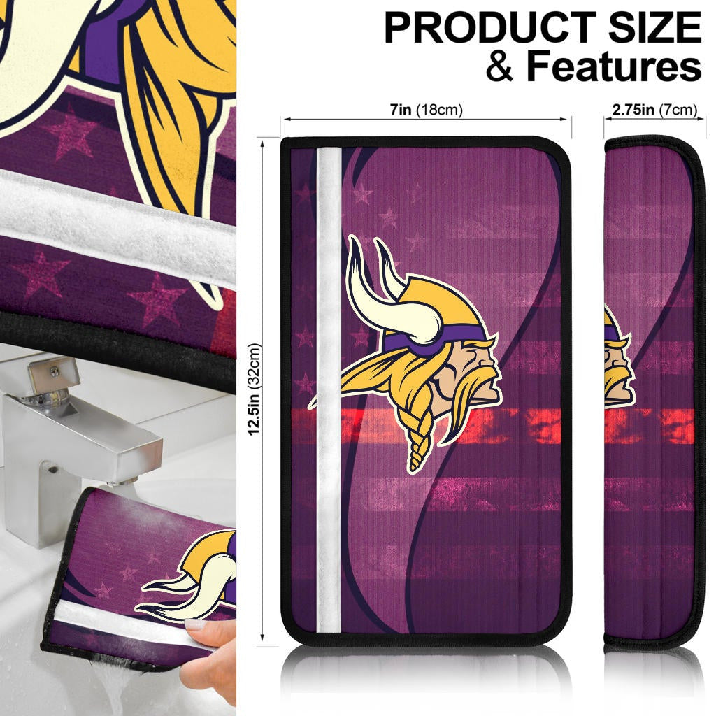 Minnesota Vikings American Football Team Viking Head Rugby Ball And Black Helmet Symbol Seat Belt Covers