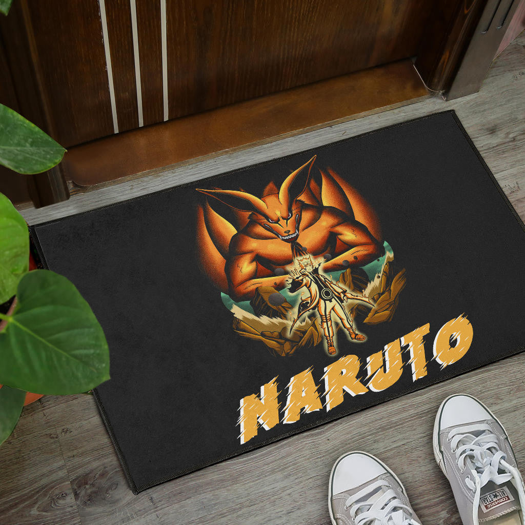 Naruto Anime Naruto Together With Kurama In Battle Door Mat Home Decor