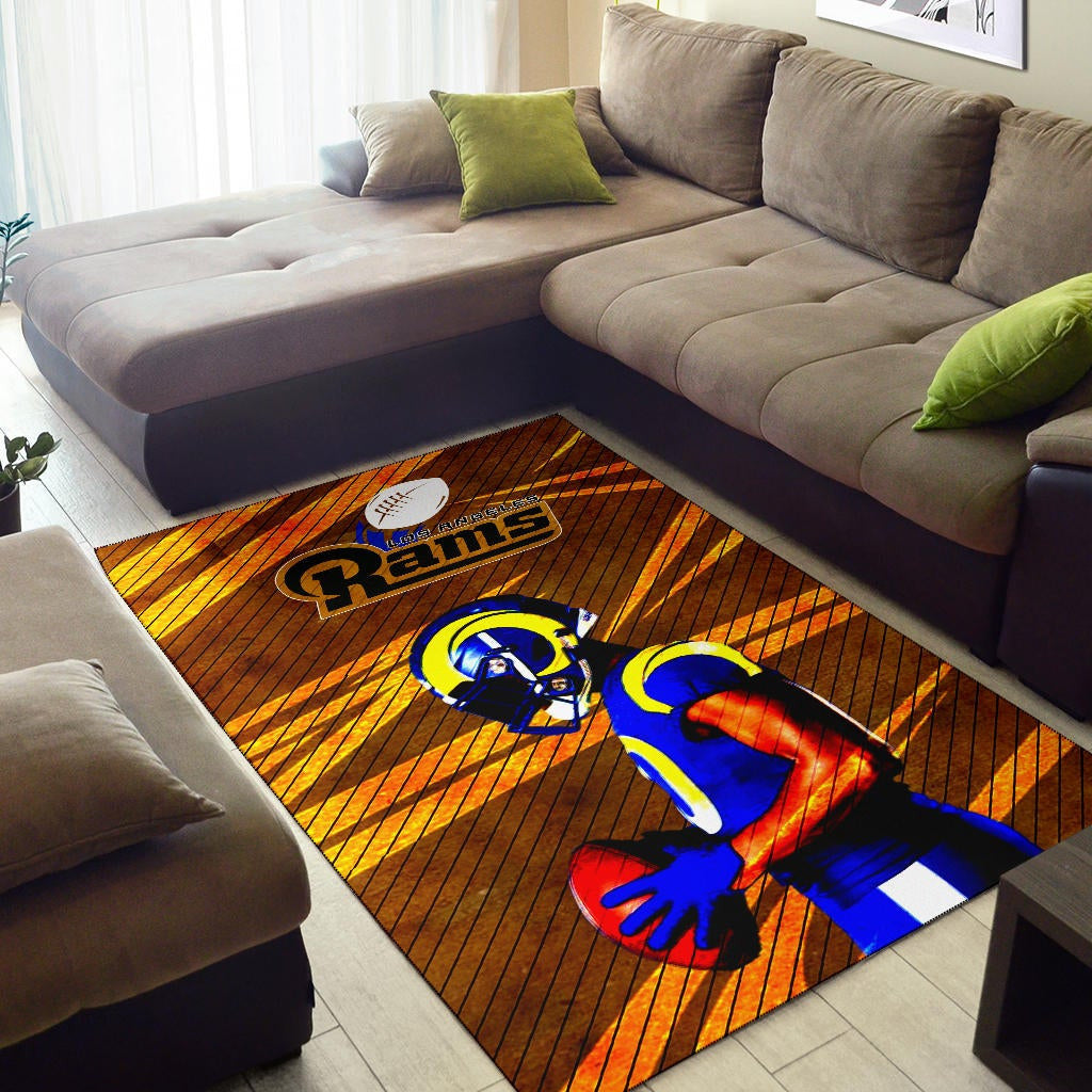 Los Angeles Rams American Football Team Cool Jalen Ramsey 20 With Rugby Ball Area Rug Home Decor