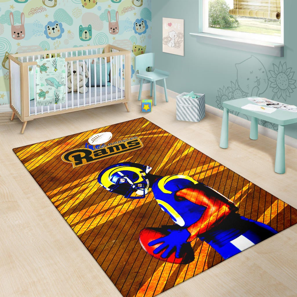 Los Angeles Rams American Football Team Cool Jalen Ramsey 20 With Rugby Ball Area Rug Home Decor