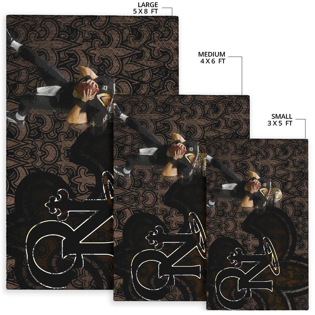 New Orleans Saints American Football Team Drew Brees 09 Ready To Throw Rugby Ball Saints Doodle Area Rug Home Decor