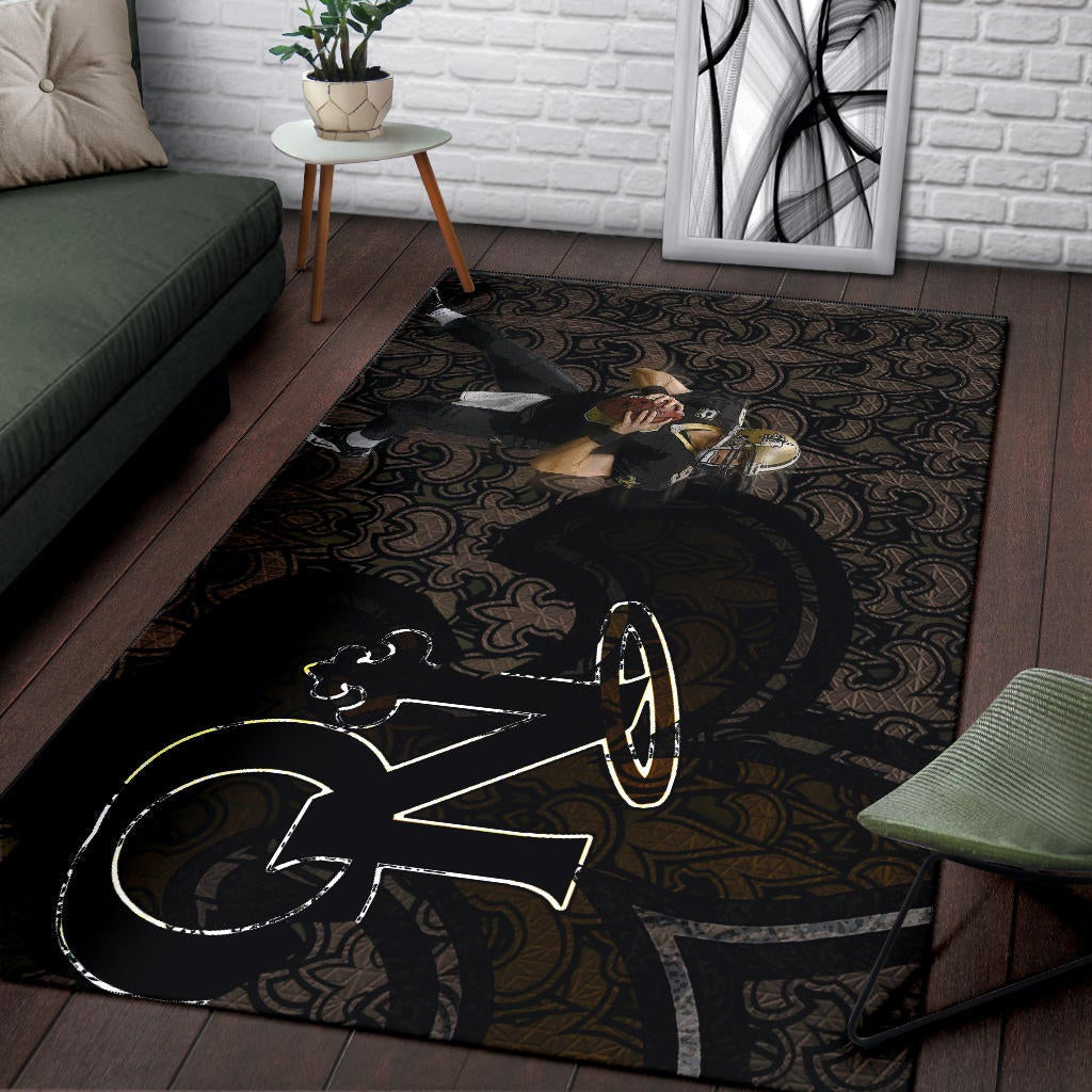 New Orleans Saints American Football Team Drew Brees 09 Ready To Throw Rugby Ball Saints Doodle Area Rug Home Decor