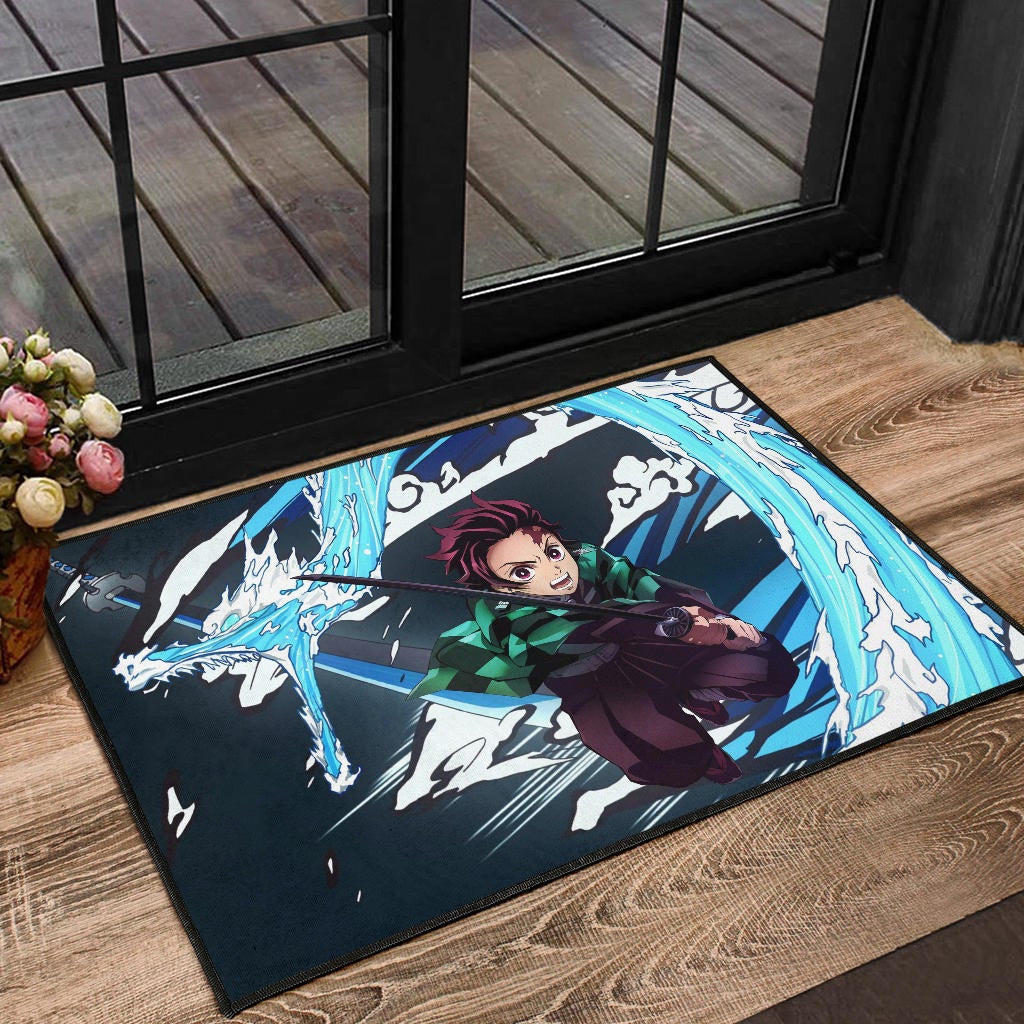 Demon Slayer Anime Tanjiro Water Dragon Power Sword Fighting Door Mat Home Decor