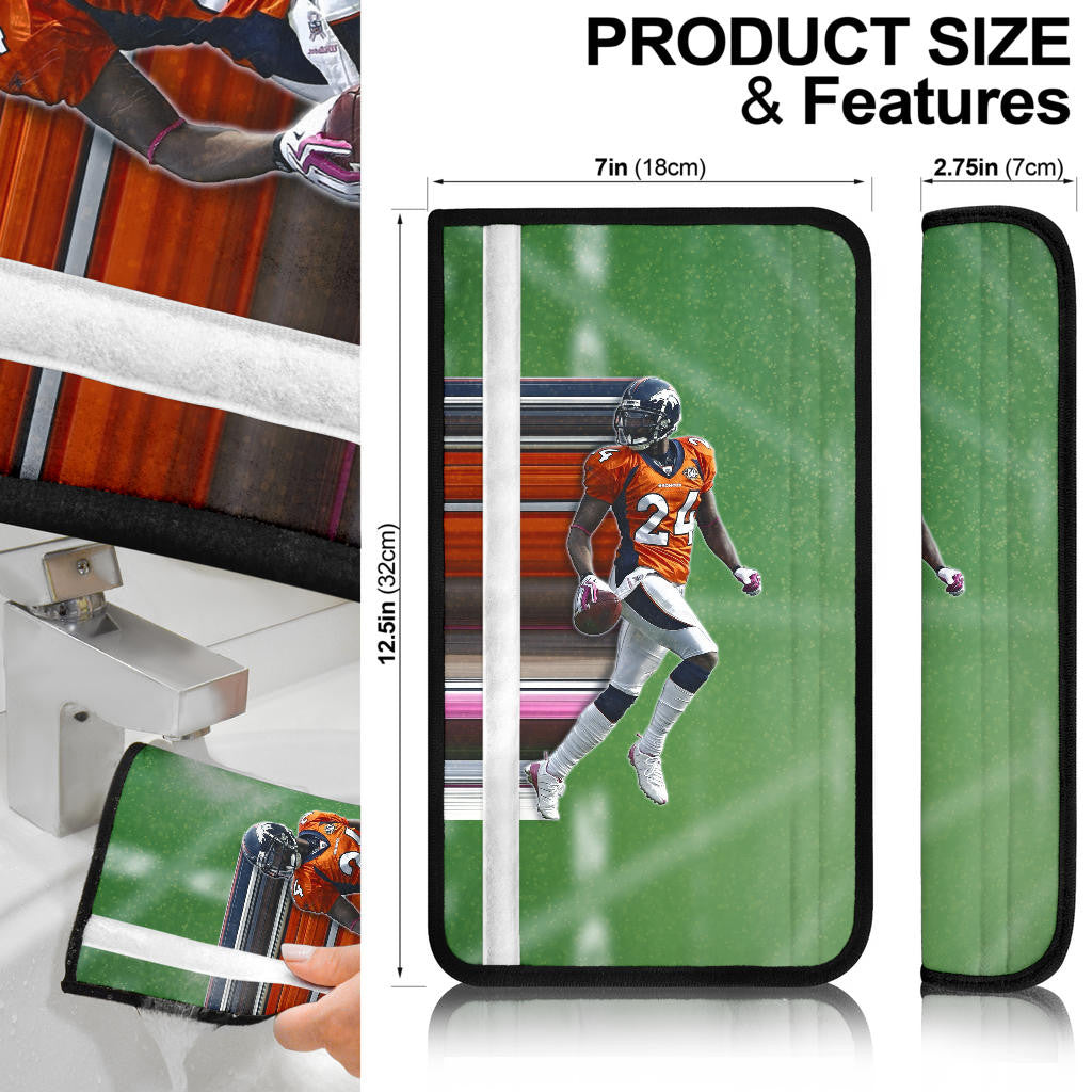 Denver American Football Broncos Football Champ Bailey 24 Grab Rugby Ball Looking Back  Seat Belt Covers