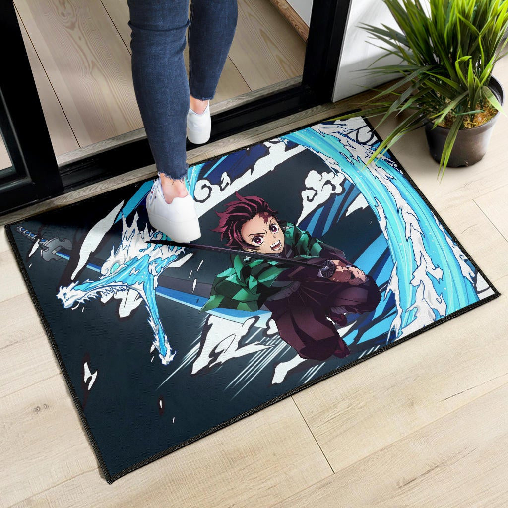 Demon Slayer Anime Tanjiro Water Dragon Power Sword Fighting Door Mat Home Decor
