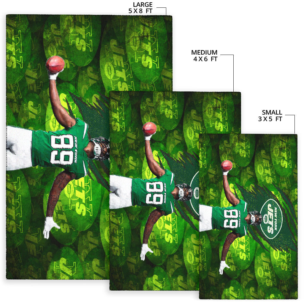 New York American Football Jets Football Player 89 Celebrating Score Holding Ball Area Rug Home Decor