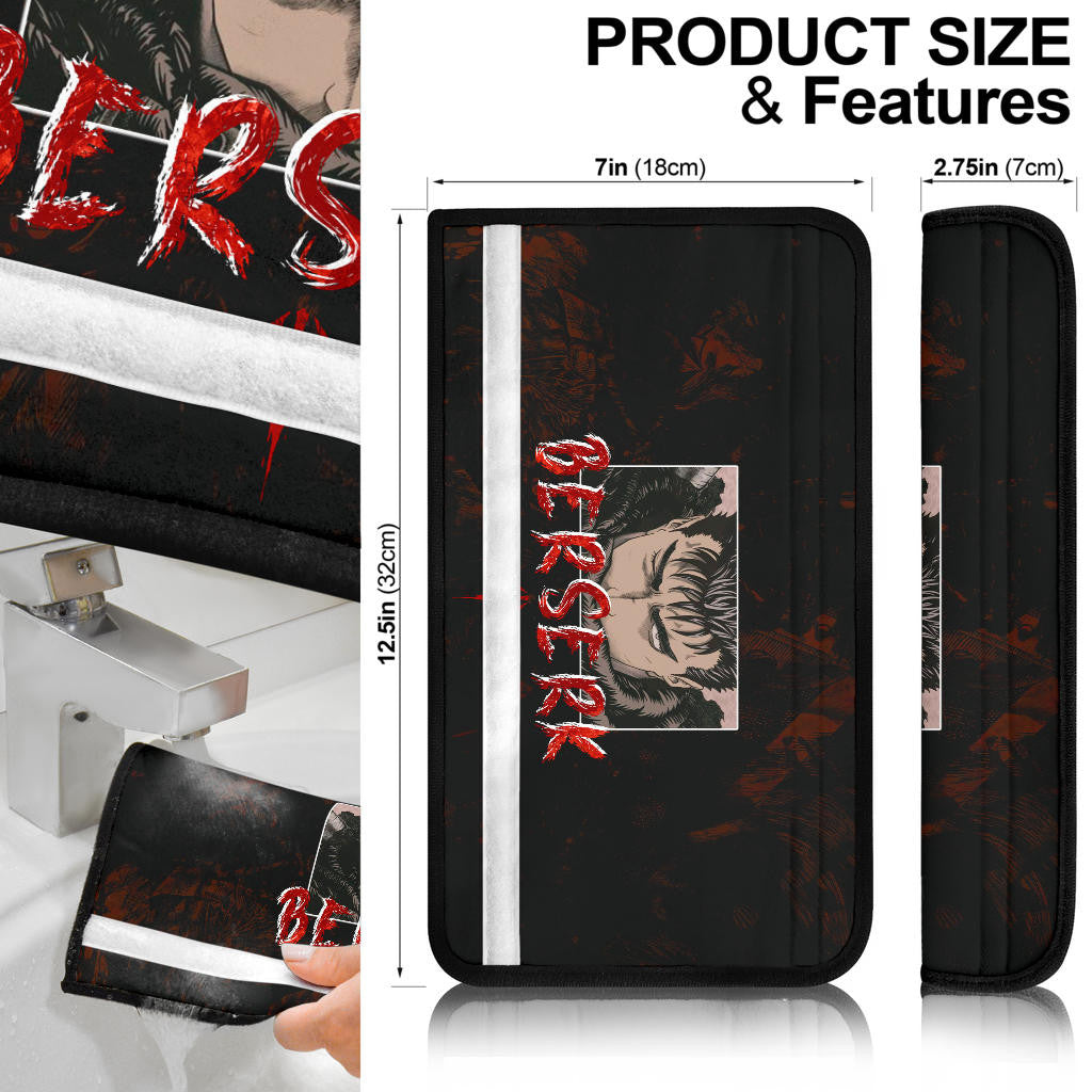 Berserk Anime Guts Blink An Eye Black White Face Seat Belt Covers