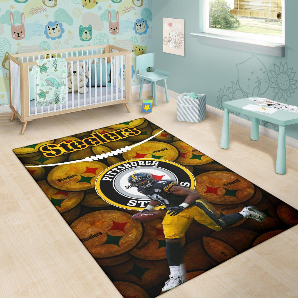 Pittsburgh Steelers American Football Team JuJu Smith-Schuster 19 Steelers Doodle Area Rug Home Decor