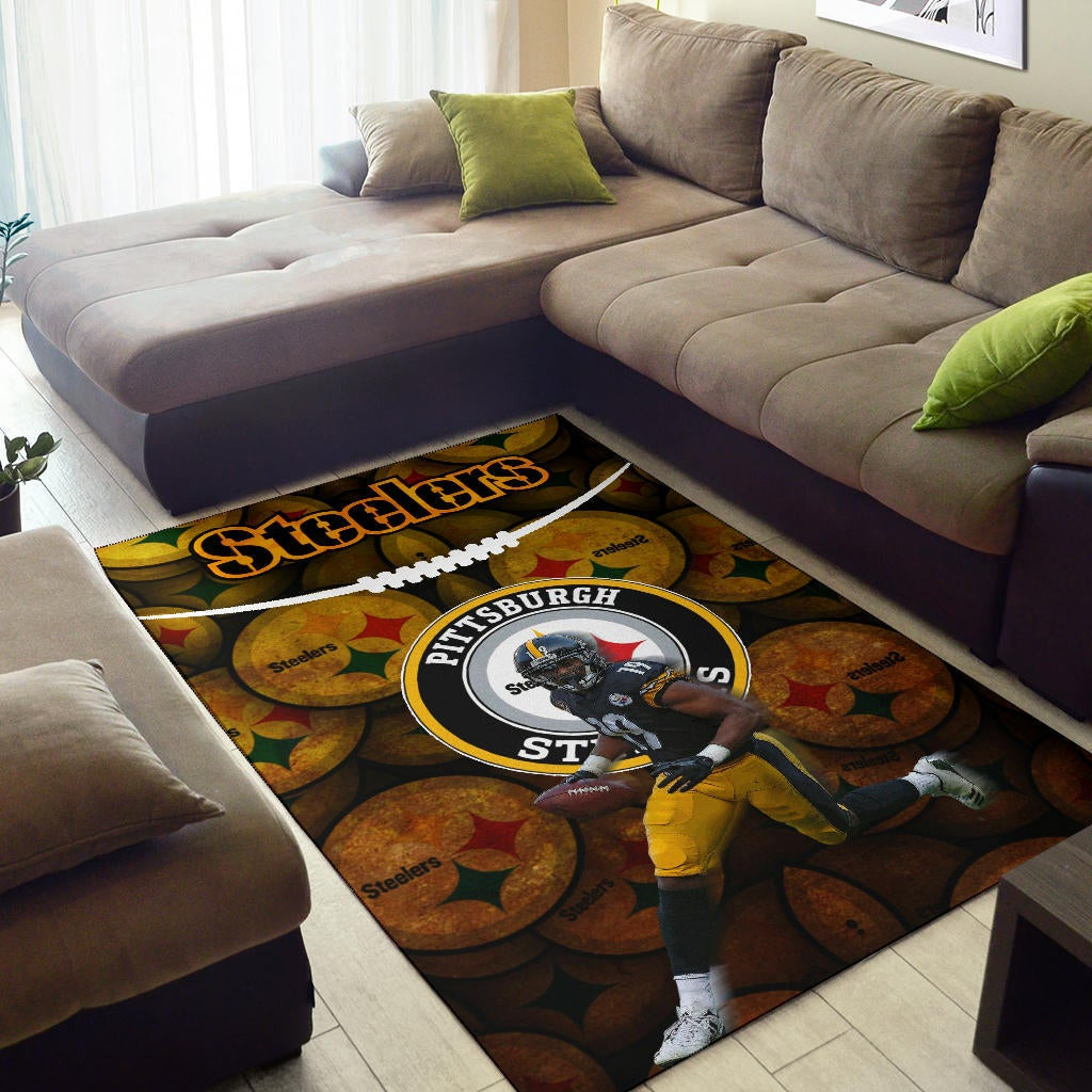 Pittsburgh Steelers American Football Team JuJu Smith-Schuster 19 Steelers Doodle Area Rug Home Decor