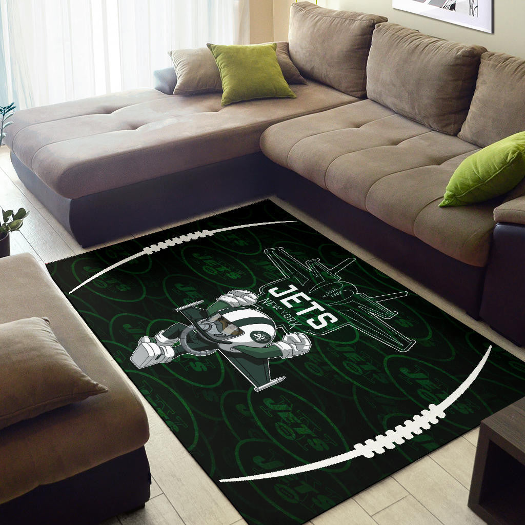 New York American Football Jets Football Rush Artwork Jumping Dark Green Area Rug Home Decor