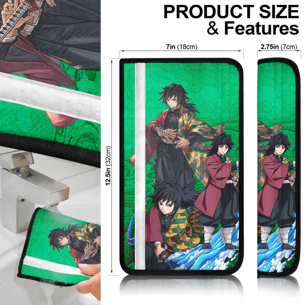 Demon Slayer Anime Giyuu Water Breath Power Green Vintage Theme Seat Belt Covers