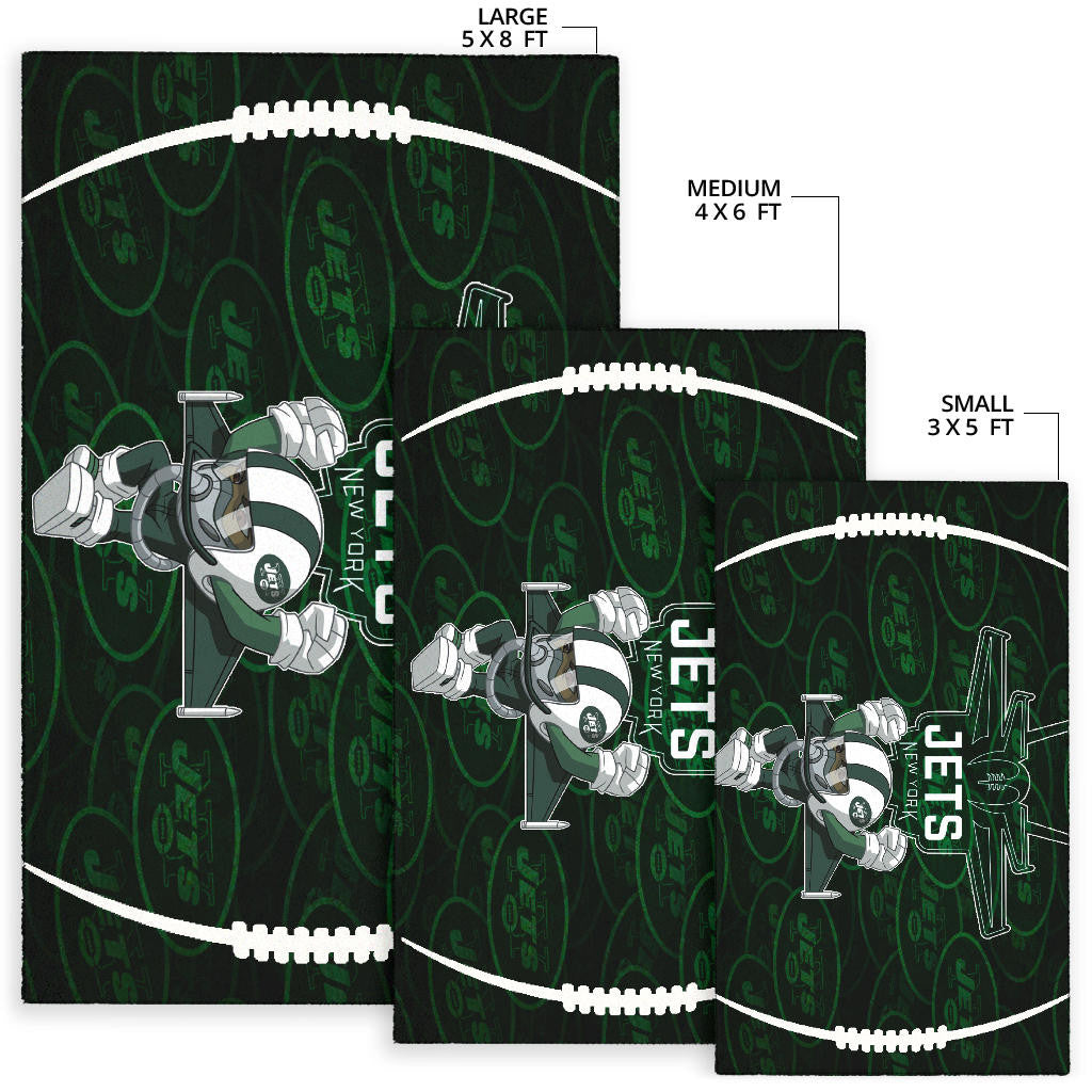 New York American Football Jets Football Rush Artwork Jumping Dark Green Area Rug Home Decor
