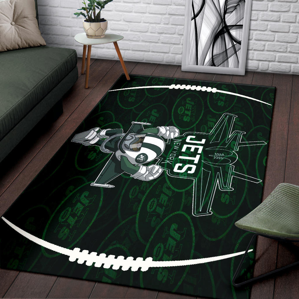 New York American Football Jets Football Rush Artwork Jumping Dark Green Area Rug Home Decor