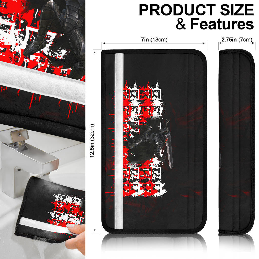 Berserk Anime Guts Wearing Berserker Armor Fighting Red White Text Seat Belt Covers