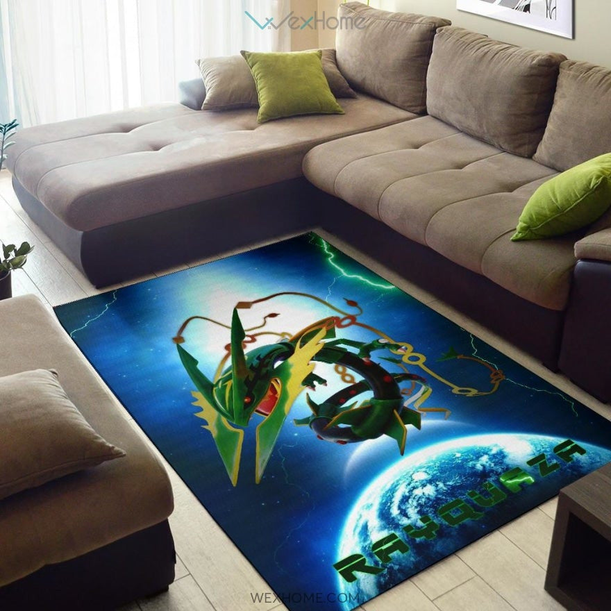 Pokemon Anime Pokemon Rayquaza Ultra Universe Blue Area Rug Home Decor