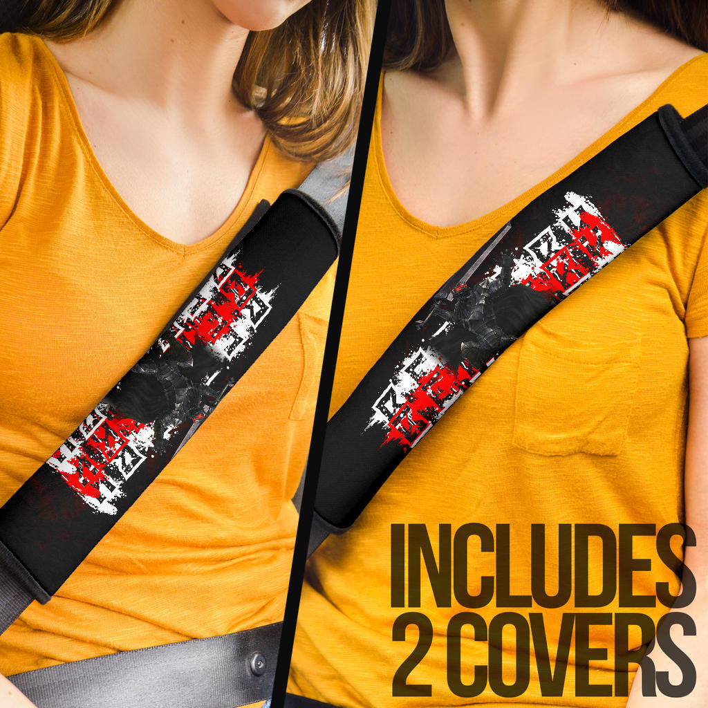 Berserk Anime Guts Wearing Berserker Armor Fighting Red White Text Seat Belt Covers