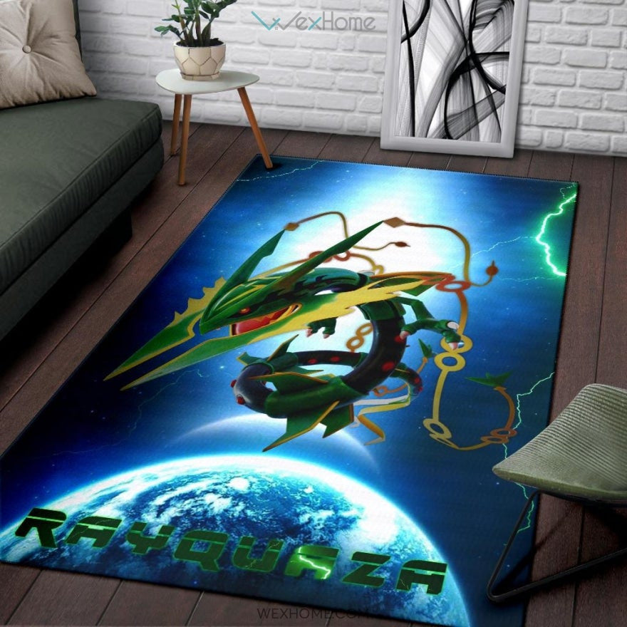 Pokemon Anime Pokemon Rayquaza Ultra Universe Blue Area Rug Home Decor