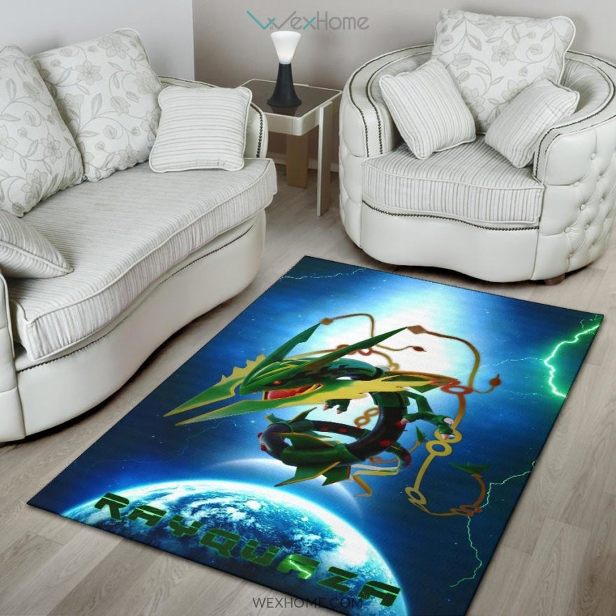 Pokemon Anime Pokemon Rayquaza Ultra Universe Blue Area Rug Home Decor