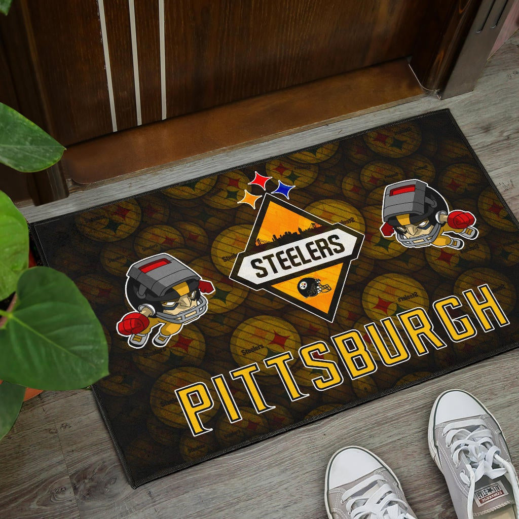 Pittsburgh Steelers American Football Angry Rusher Flying Patterns Face To Face Door Mat Home Decor