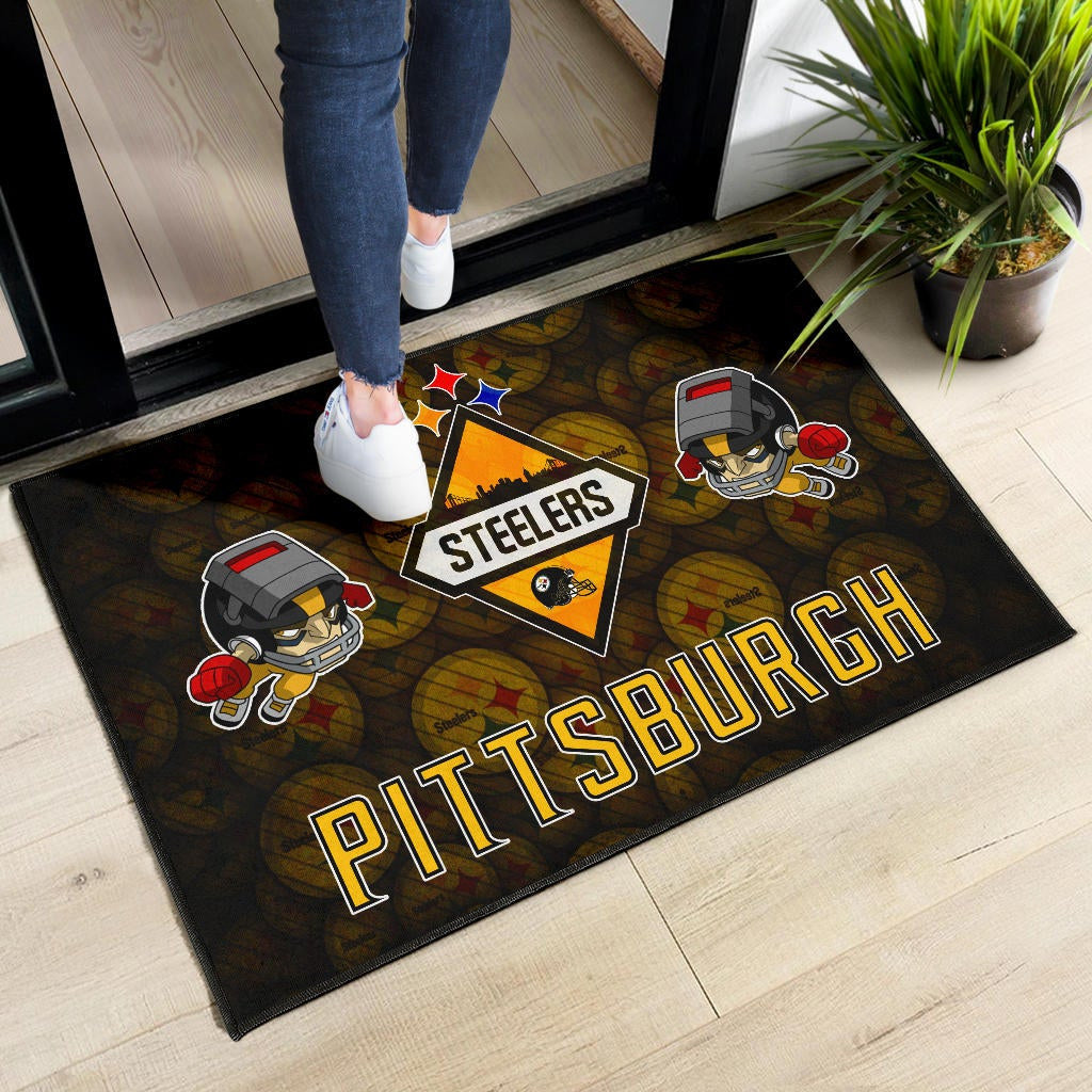 Pittsburgh Steelers American Football Angry Rusher Flying Patterns Face To Face Door Mat Home Decor
