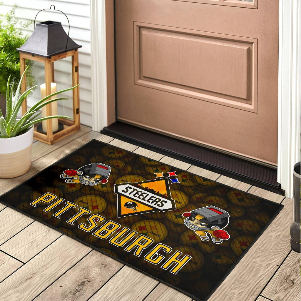 Pittsburgh Steelers American Football Angry Rusher Flying Patterns Face To Face Door Mat Home Decor