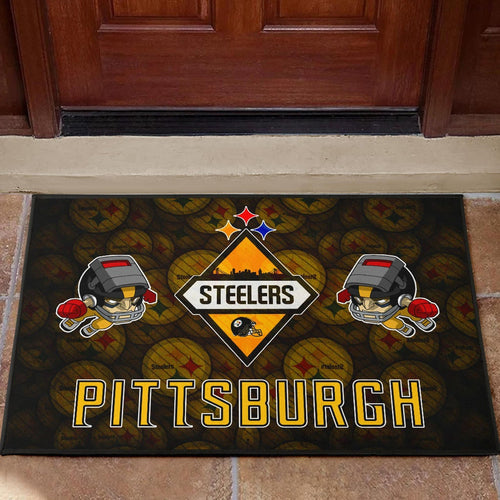 Pittsburgh Steelers American Football Angry Rusher Flying Patterns Face To Face Door Mat Home Decor