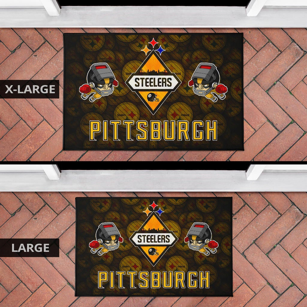Pittsburgh Steelers American Football Angry Rusher Flying Patterns Face To Face Door Mat Home Decor