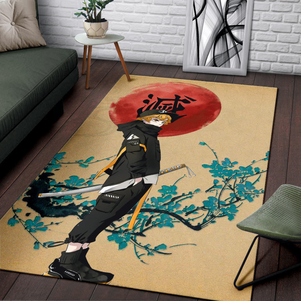 Demon Slayer Anime Zenitsu Wearing Modern Clothes Yellow Theme Area Rug Home Decor