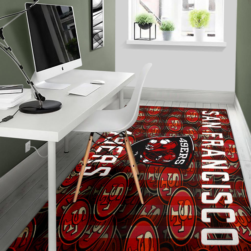 San Francisco American Football 49ers Football Ers Player On Shield SF Coin Doodle Area Rug Home Decor