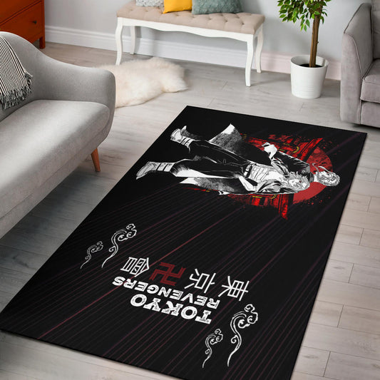 Tokyo Revengers Anime Mikey And Draken Together Black White Artwork Area Rug Home Decor