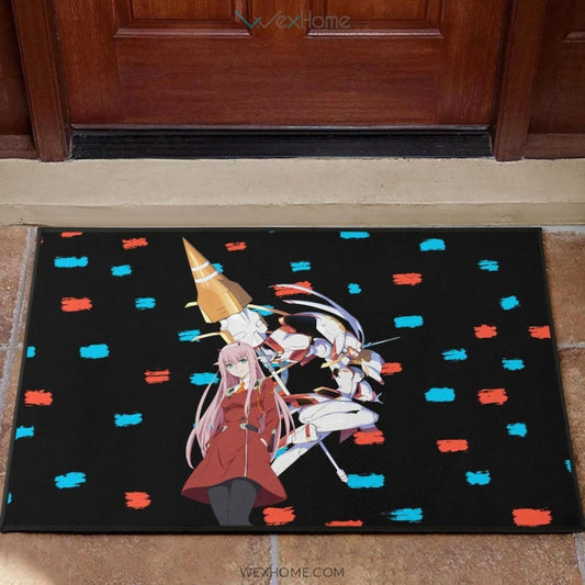 Darling In The Franxx Anime Zero Two With Darling Strelitzia Blue And Red Patterns Door Mat Home Decor
