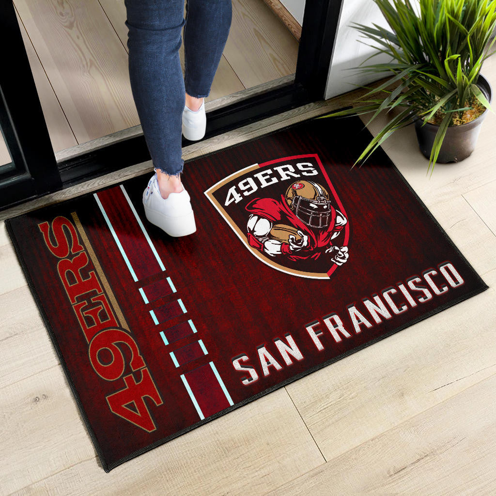 San Francisco American Football 49ers Football Ers Player On Shield Dark Red Door Mat Home Decor