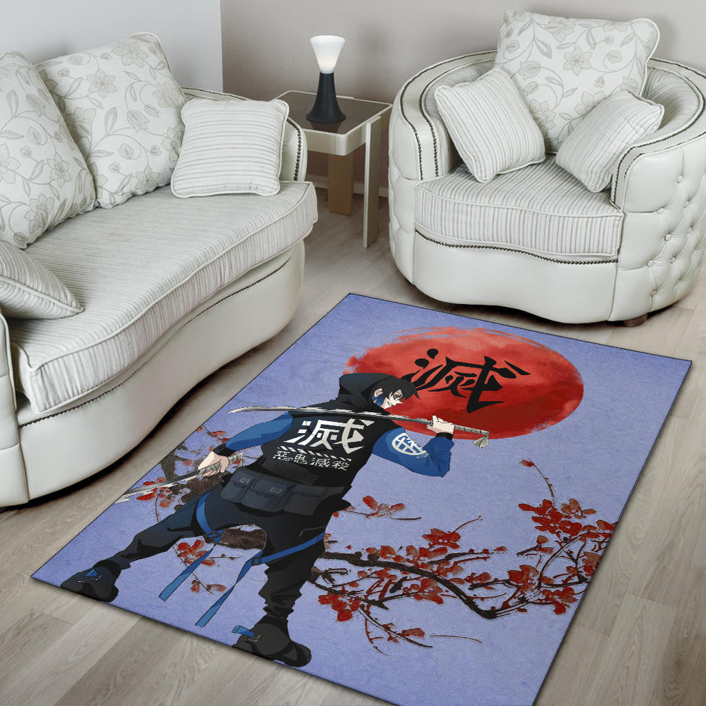 Demon Slayer Anime Inosuke Took Off Mask Wearing Clothes Blue Theme Area Rug Home Decor