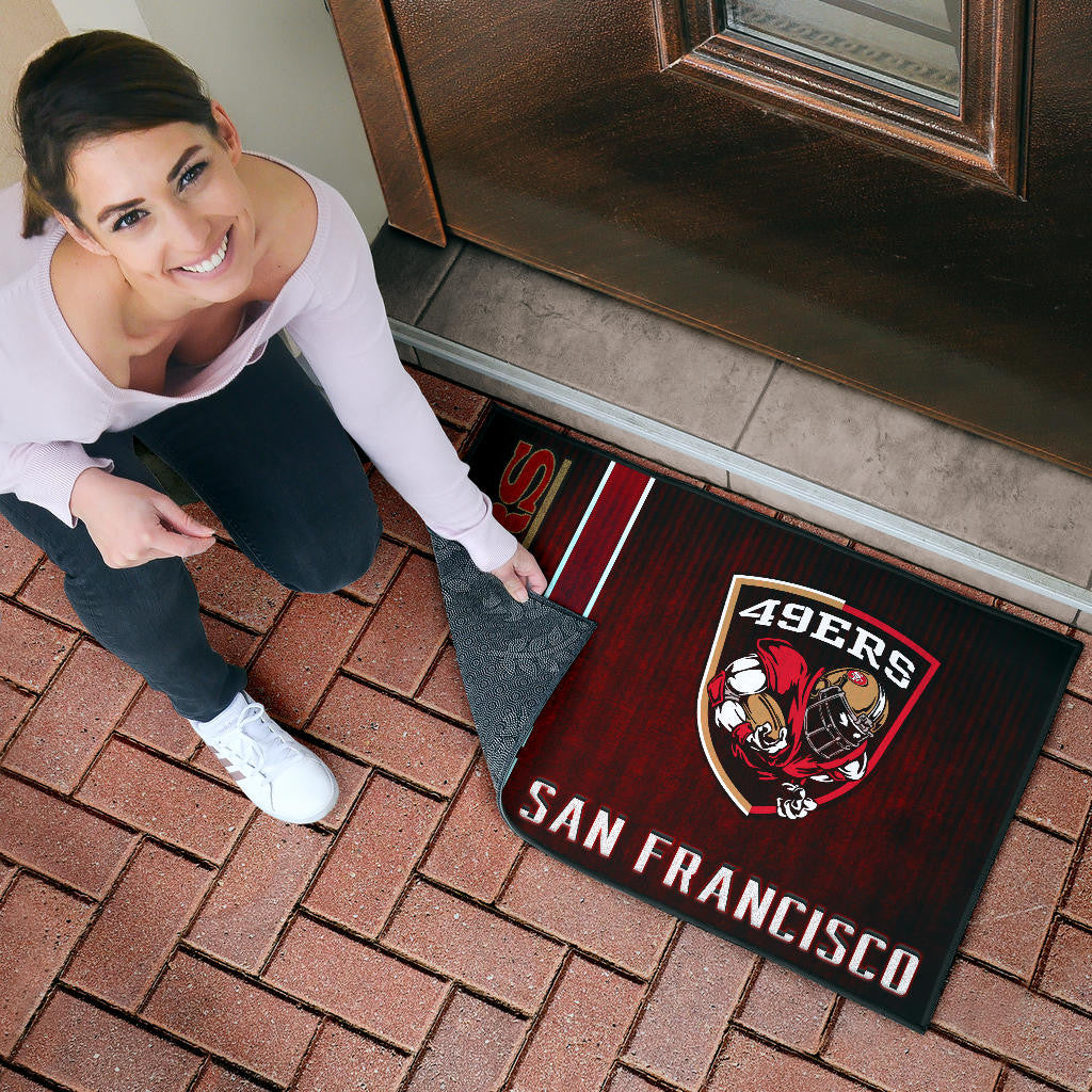 San Francisco American Football 49ers Football Ers Player On Shield Dark Red Door Mat Home Decor
