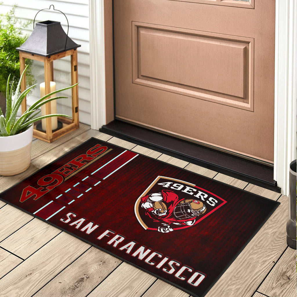San Francisco American Football 49ers Football Ers Player On Shield Dark Red Door Mat Home Decor