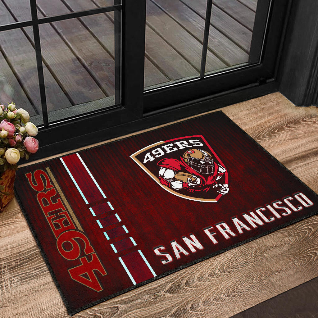 San Francisco American Football 49ers Football Ers Player On Shield Dark Red Door Mat Home Decor