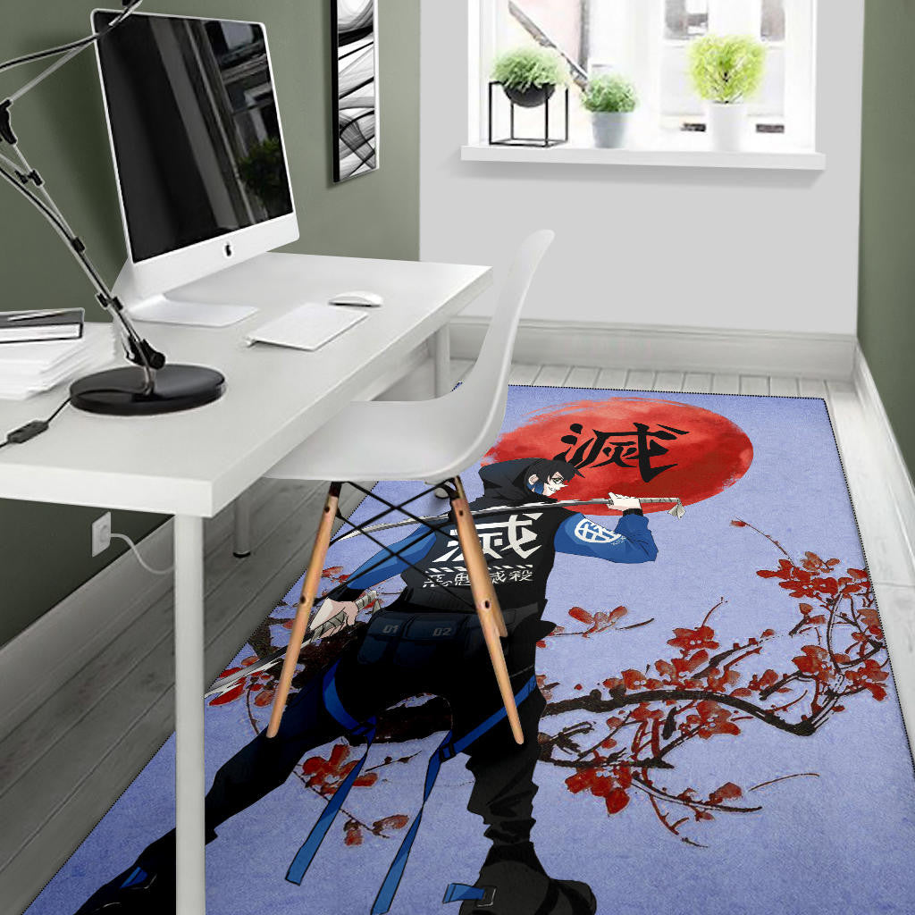 Demon Slayer Anime Inosuke Took Off Mask Wearing Clothes Blue Theme Area Rug Home Decor