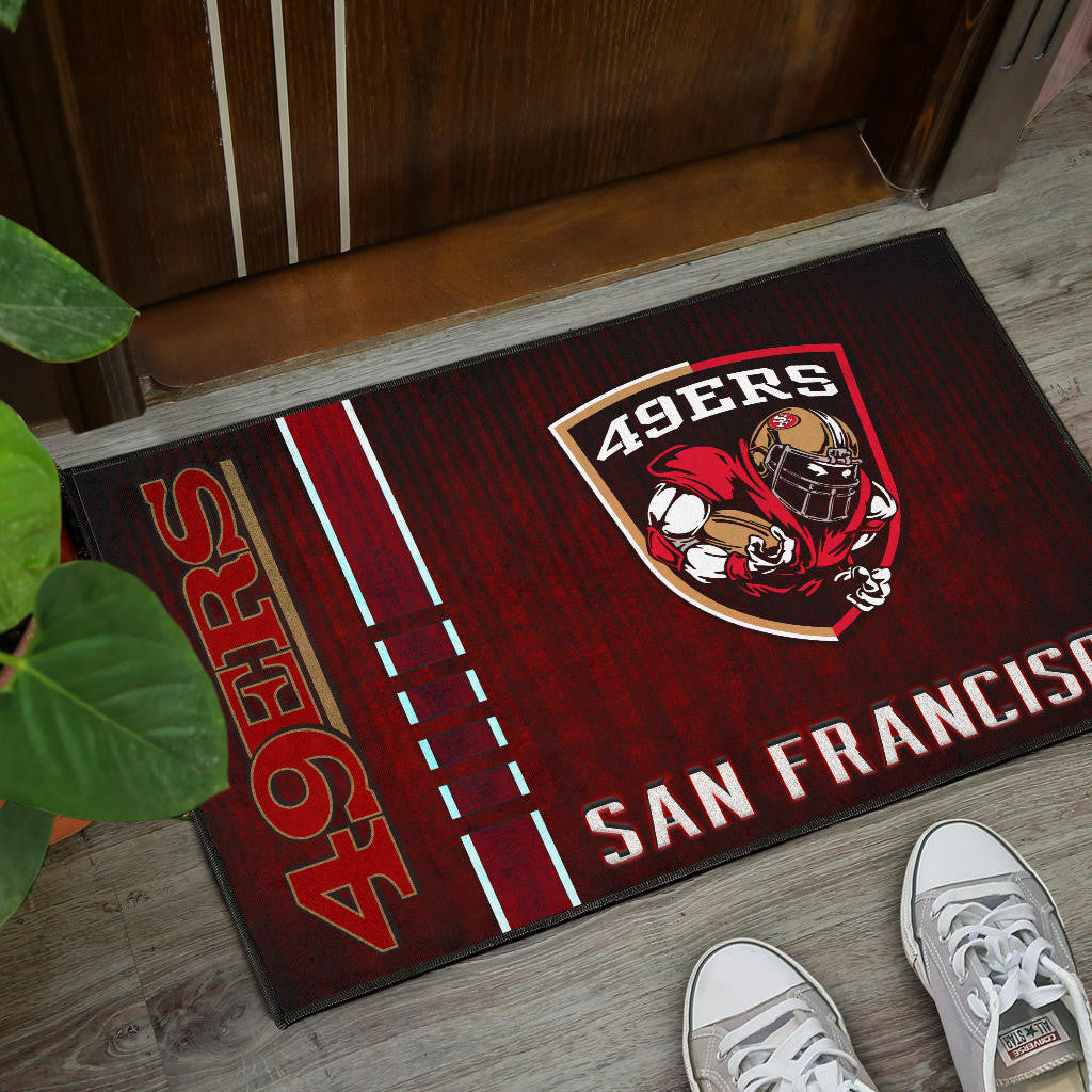 San Francisco American Football 49ers Football Ers Player On Shield Dark Red Door Mat Home Decor